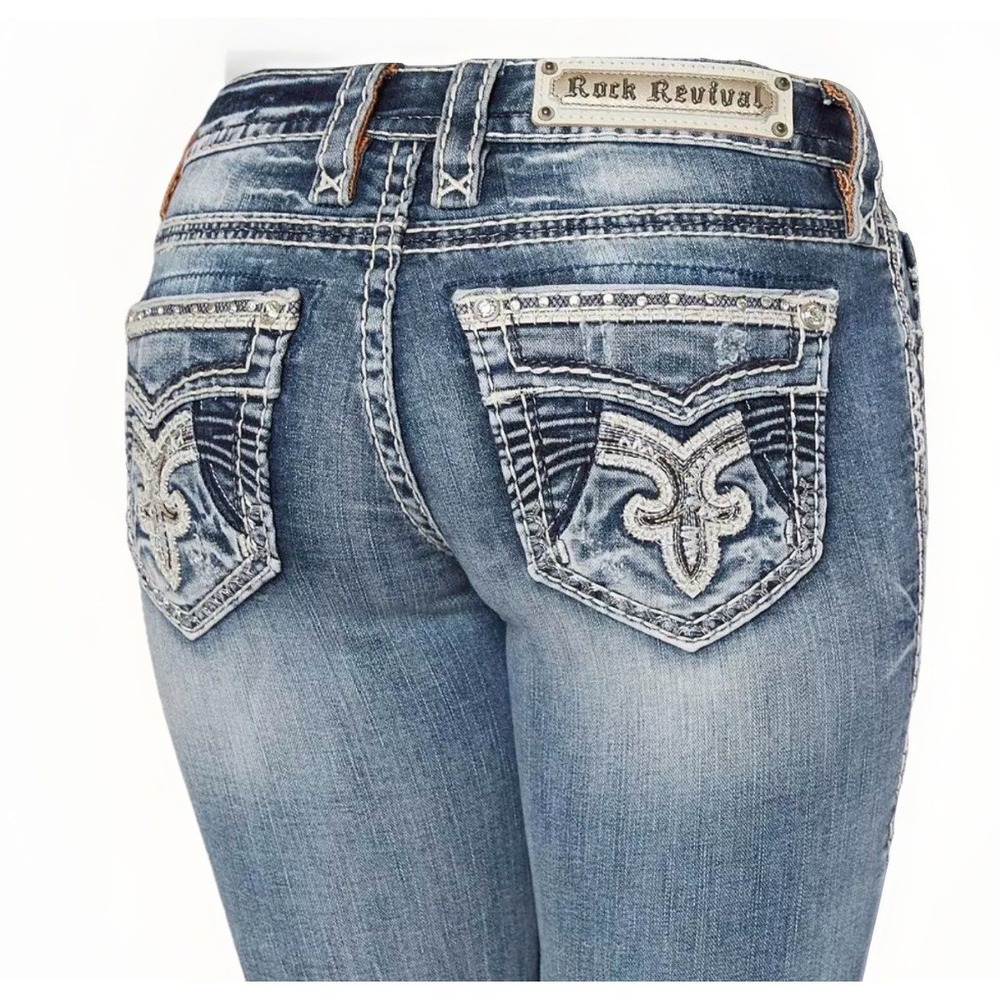 Rock Revival Rhian Low Rise Skinny‎ Jean Stertch Embellished Rhinestones Size 25